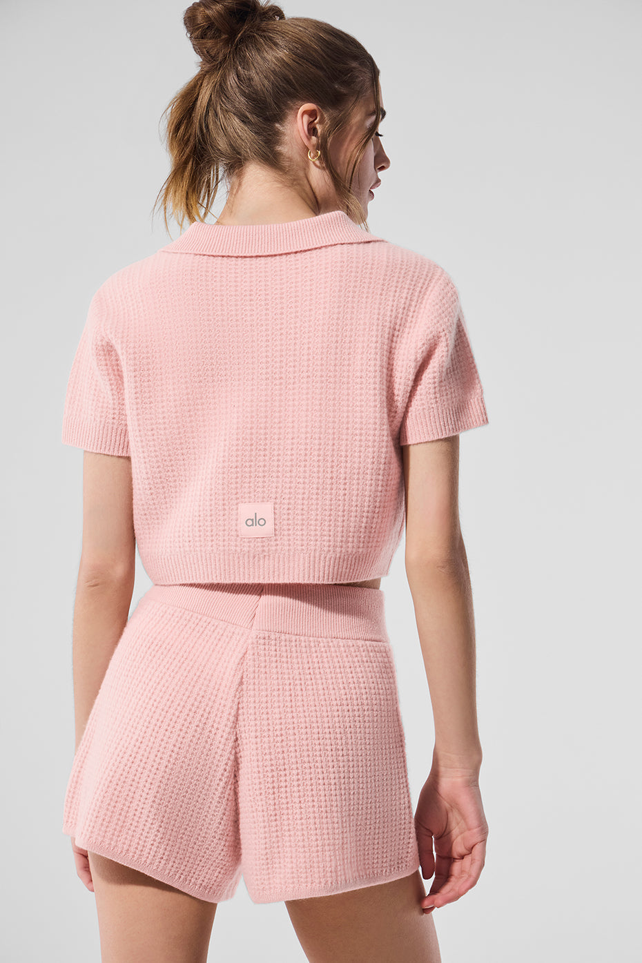 Cashmere Plush Waffle Polo Tee - Pink Quartz