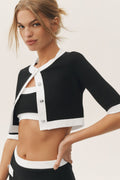 Cotton Cashmere Cropped Capri Dream Cardigan - Black/White