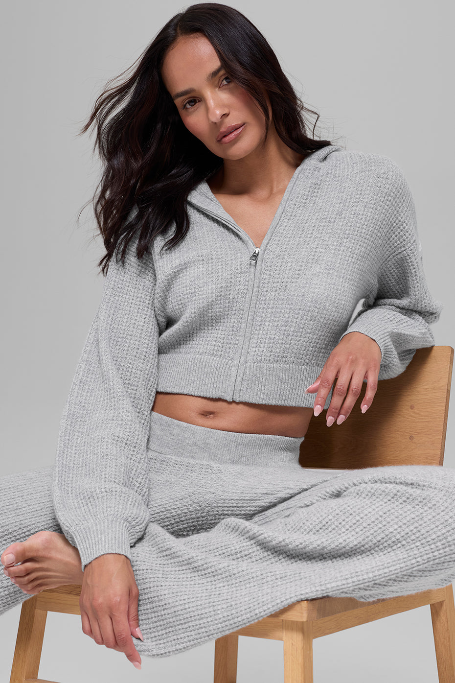 Cashmere Plush Waffle Full Zip Hoodie - Athletic Heather Grey