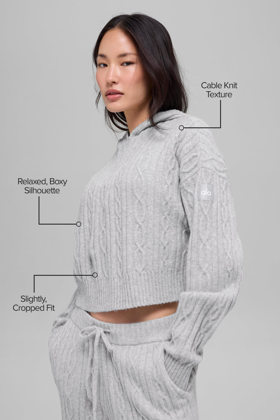 Cable Knit Winter Bliss Hoodie - Athletic Heather Grey