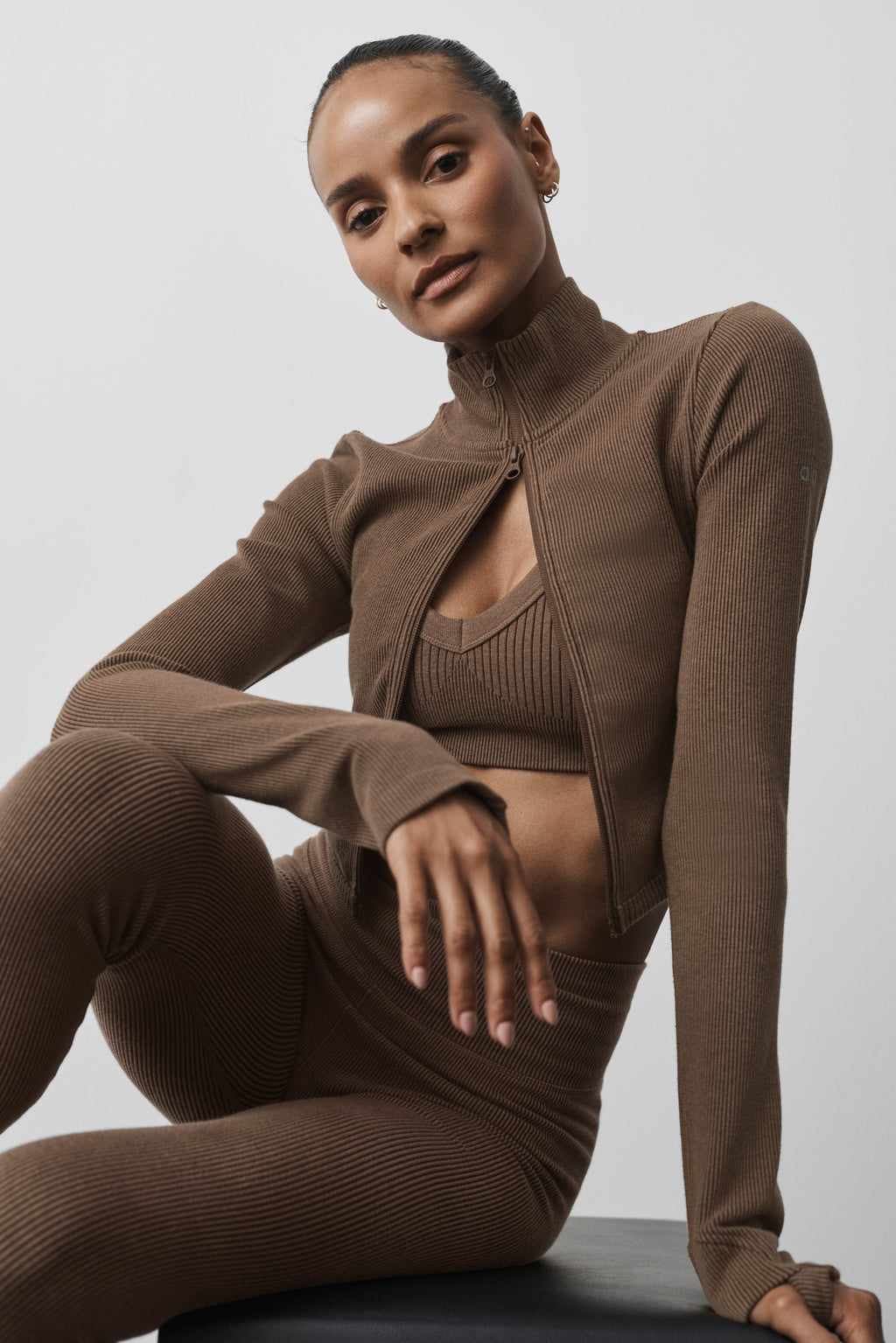 Seamless Two Tone Rib Jacket - Java Brown