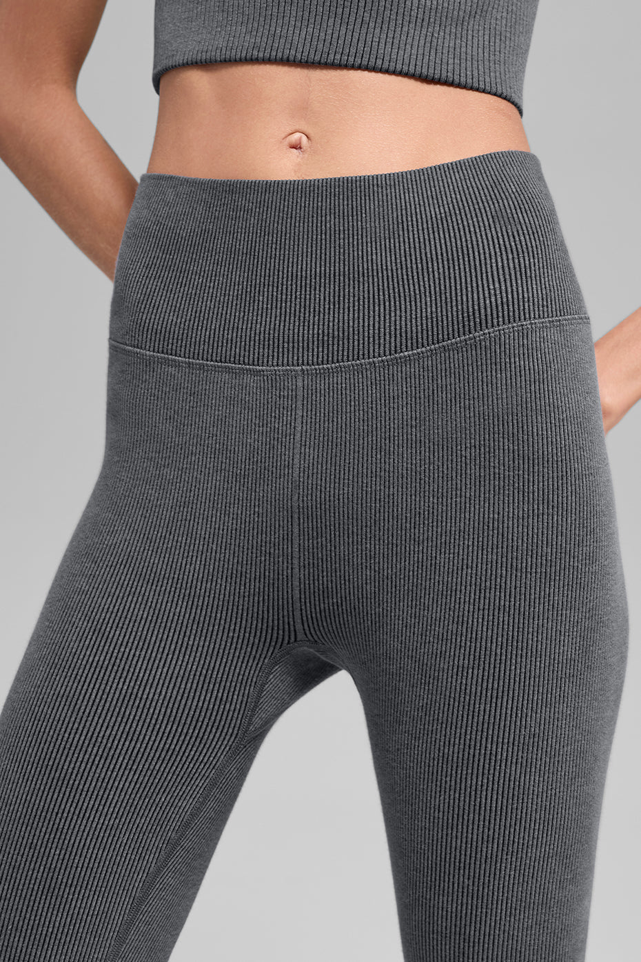 Seamless High-Waist Two Tone Rib Legging - Dark Misty Grey Heather