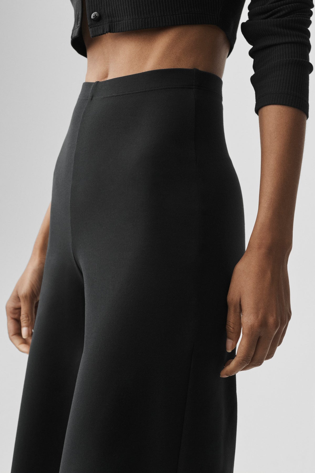 Airbrush High-Waist Wide Leg Pant (Long) - Black